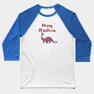 Cute blue dinosaur in red Christmas sweater illustration Baseball T-Shirt